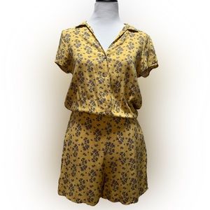 Yellow with Pink Florals Front Button Aeropostale Romper B11
